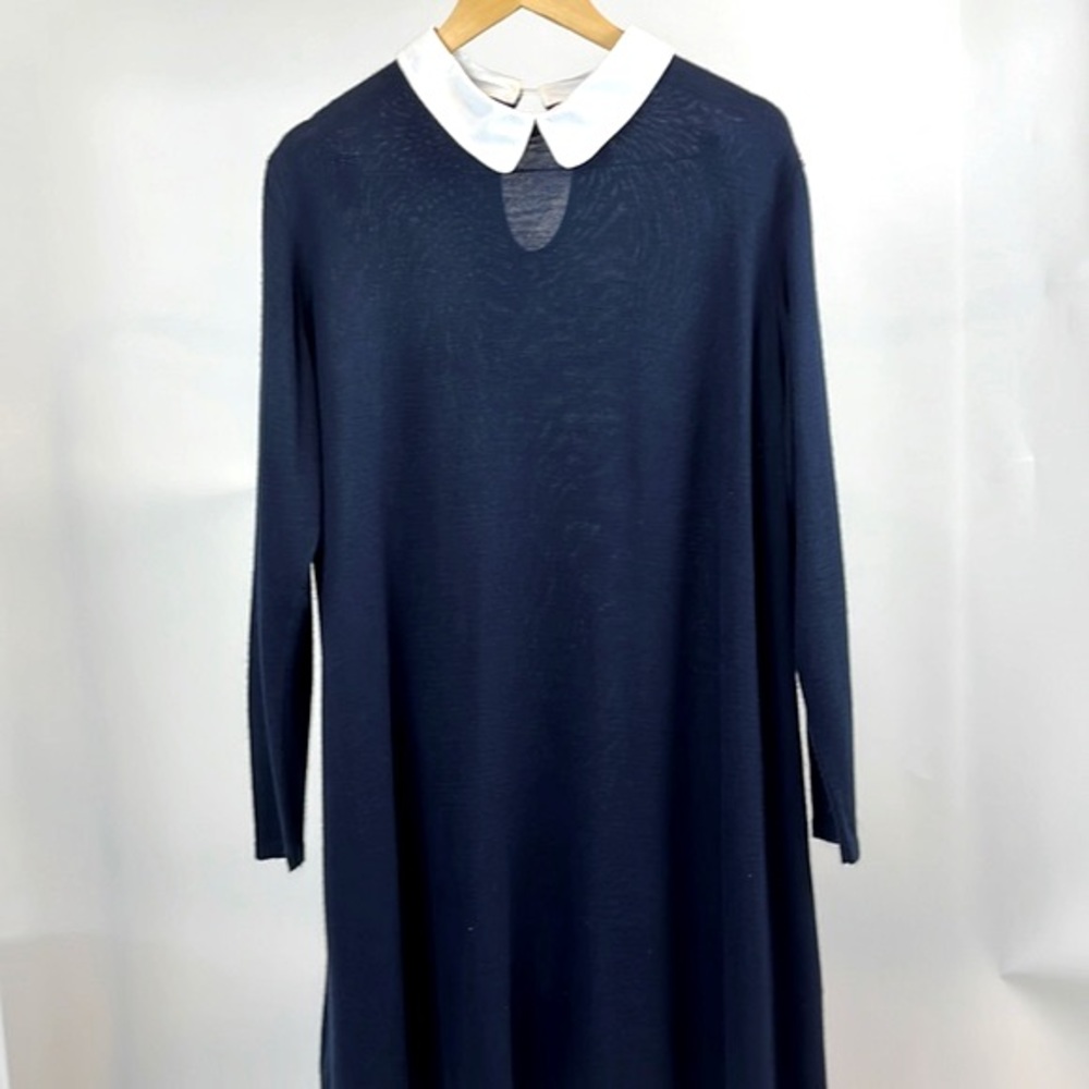 Navy Long Sleeve Swing Dress w/ Peter Pan Collar
